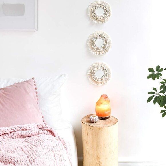 THREE (3)PC Set of Wall Mirrors Boho Beige Macrame Bohemian Global Decor NEW NIB - Picture 4 of 11